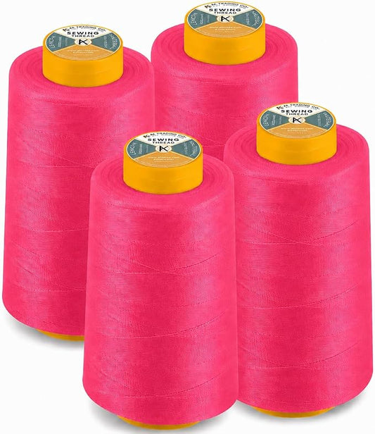 AK Trading 4-Pack Fuchsia All Purpose Sewing Thread Cones (6000 Yards Each) of High Tensile Polyester Thread Spools for Sewing, Quilting, Serger Machines,Overlock, Merrow & Hand Embroidery.