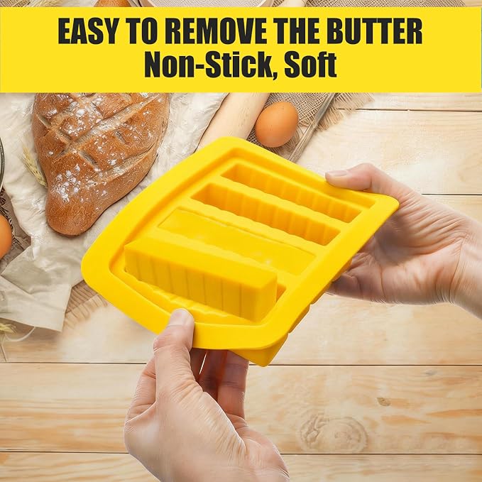 2PCS Butter Silicone Mold with Lid, Non-Stick Butter Mold for Homemade Butter, Butter Stick molds with Butter Paddles for Making Butter for Chocolate Making and Homemade Cakes Baking (Yellow&Green)