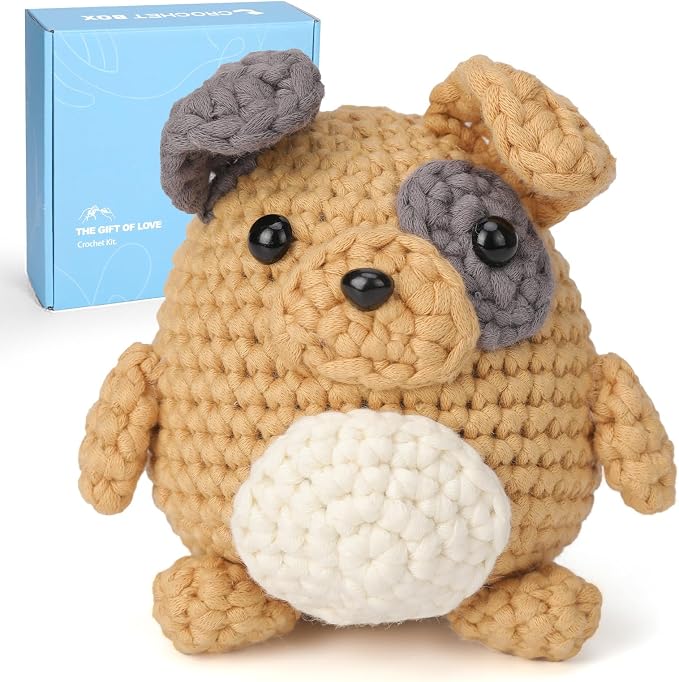 CrochetBox Crochet Kit for Beginners Adults - Pug Starters Crochet Kit, Beginners Crocheting Kitting for Adults Teen, Craft Gifts with Crochets Yarns, Hook, Step-by-Step Video, Instruction