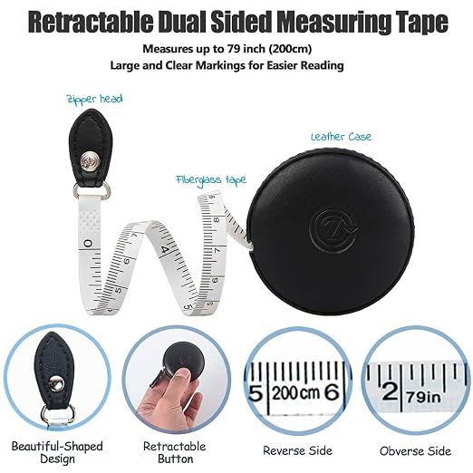 Tape Measure Body Measuring Tape 80inch/205cm Lock Pin Retract Tape Measure for Tailor Fitness Clothes Sewing Handcrafts Weight Loss Body Measurement