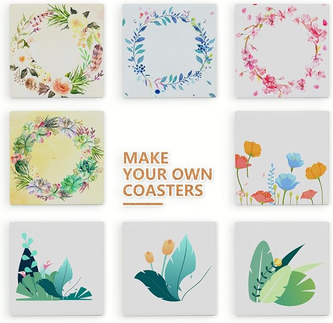Ceramic Tiles for Crafts Coasters - 12Pcs Blank Unglazed White Tiles for Painting, Alcohol Ink, Acrylic Pouring - Make Your Own Coaster - Cork Backing Pads Included (4x4 Inch)