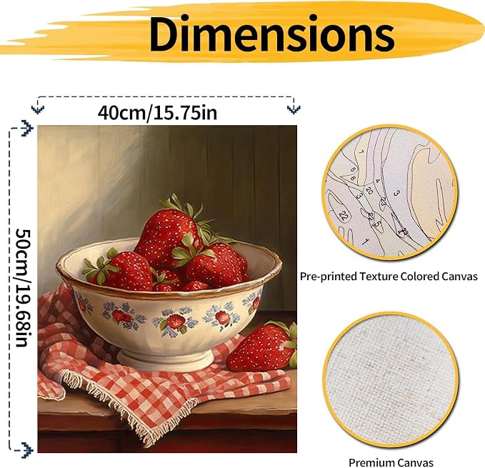 pchmcu DIY Strawberry Paint by Numbers Kits for Adults,Vintage Paint by Number for Adults Beginner, Paint by Numbers Kits on Canvas Without Frame for Home Wall Decor 16x20inch