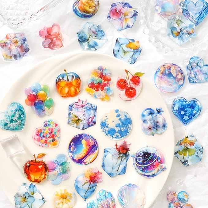 120 PCS Aesthetic Crystal Clear PET Stickers for Scrapbooking