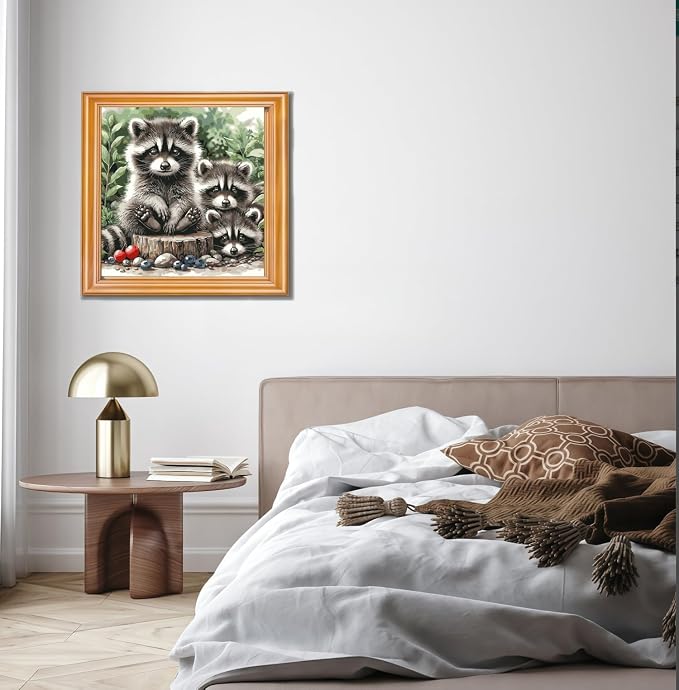 BYGFHLYW Animals Paint by Numbers Kit for Adults Beginners 16x16Inch | Raccoon Family Easy Adult Paint by Number Kits On Canvas, DIY Acrylic Oil Painting Kits for Home Wall Decor