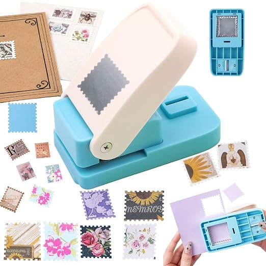 Square Stamp Punch, 1 Inch Square Stamp Puncher Postage Stamps Punches for Paper Crafts, StampShaped Paper Punches, Scrap a Day Punch,StampCutter Hole Puncher for DIY Scrapbooking Crafting Card Making