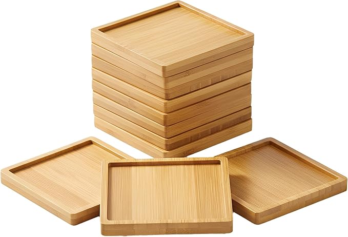 Bamboo Coasters for Crafts, 10 Pcs 3.54" Square Mosaic Blanks | For mosaic tile art, DIY resin projects, painting, classroom crafts and handmade coaster projects