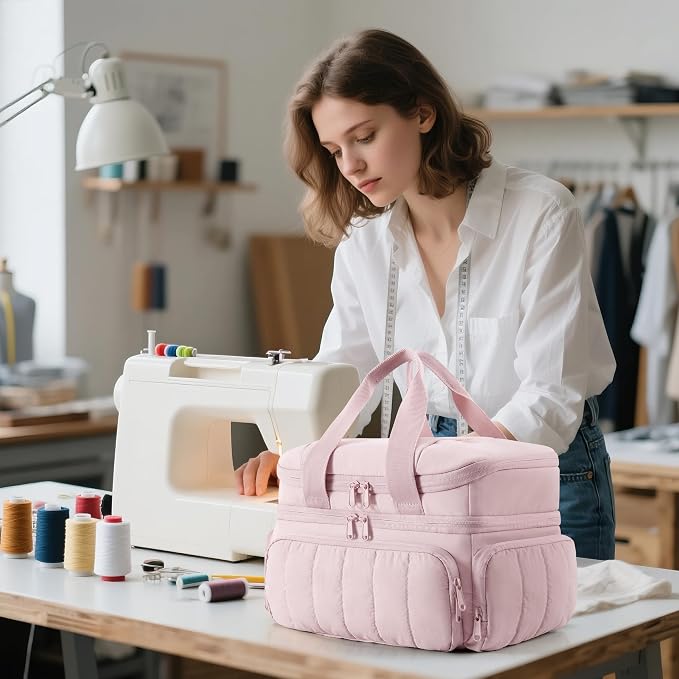 Marscamd Sewing Organizer Bag with Detachable Dividers, Pink (Bag Only)