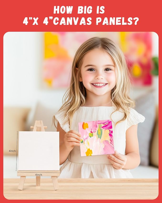 Simetufy 72 Pcs 4x4inch Mini Canvas Boards for Painting, Square Art Panels | 100% Cotton Primed Acid Free Blank for Oil,Watercolor,Acrylic Paint, Collage Art Projects