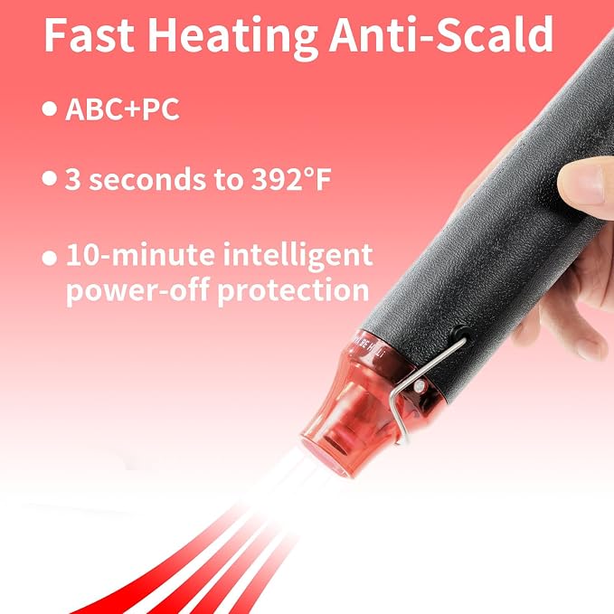 Heat Gun 300W, Handed Hot Air Gun for Crafting and DIY (Black) | 3.28FT Ultra-Long Cable Portable Heat Gun with Stand and Power Cord for Shrinking Wrapping PVC and Drying Paint