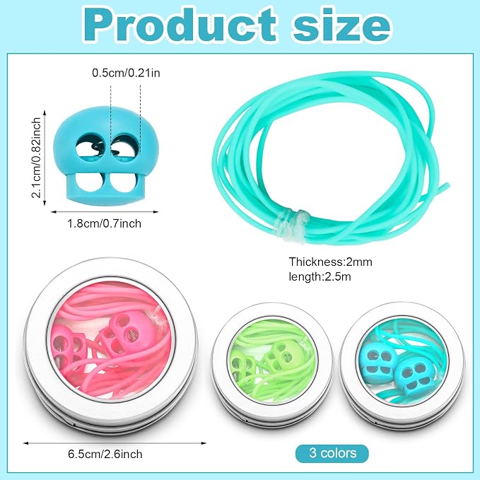 GliCraft 3 Pack Silicone Knitting Stitches Holder Barber Cord Stitch Markers Knit Stitches Keeper with Needle Stoppers in a Storage Tin for Craft