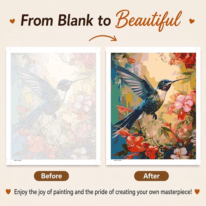 AUKELHJ Paint by Numbers Kit for Adults Beginner, Hummingbird, 16X20 Inch | Paint by Number for Adults, Beginner Friendly, High-Definition Color Canvas, Stress Relief, Home Decor, Gifts, Unframed