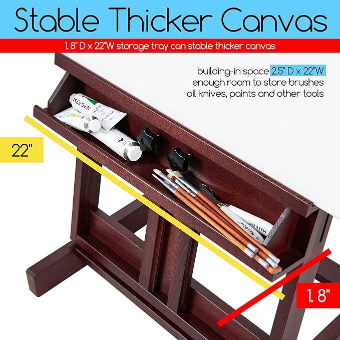 MEEDEN Art Painting Easel, Beech Wood Studio Easel 53" to 91"H, Holds Canvas to 78", Large Professional H-Frame Easel Stand with Storage Tray, Adjustable Floor Easel for Artists & Adults, Deep Walnut