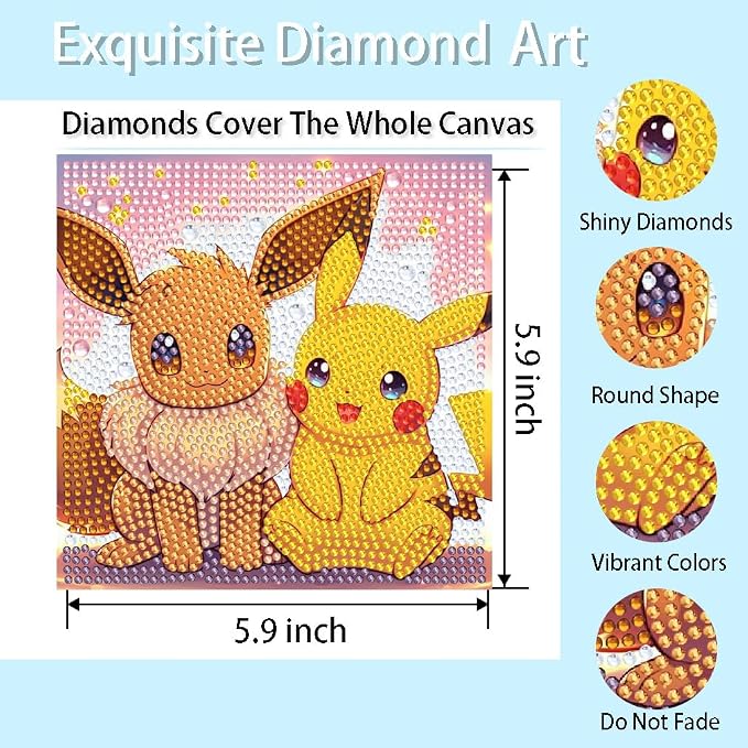 Fuinkqe Diamond Art Kits for Kids with Frame, Cartoon Diamond Art Painting Kits for Kids and Teens, Gem Art for Gift and Home Wall Decor(7x7inch)