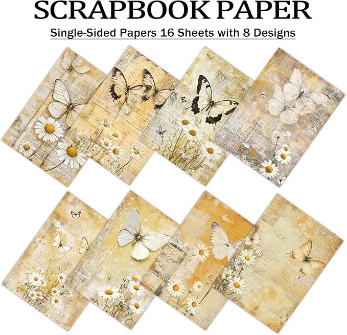 PRSTINCOL Scrapbook Paper,16 Sheets 4.1x5.8 Inch Yellow Butterfly Style Scrapbook Paper,Single-Sided Vibrant Origami Decoupage Papers for Diy Crafts, Card Making, Art Journaling