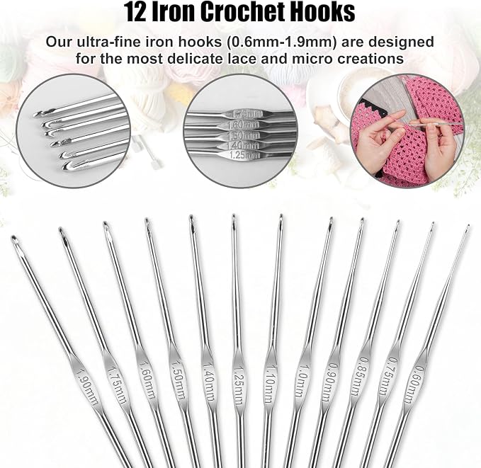 MECHEER Crochet Needles Set, 54 Pack Crochet Hooks Set Crochet Kits for Beginners, Ergonomic Crochet Beginner Kit with Storage Case, Knitting Needles, Hand Craft Knitting Accessories for Crocheters