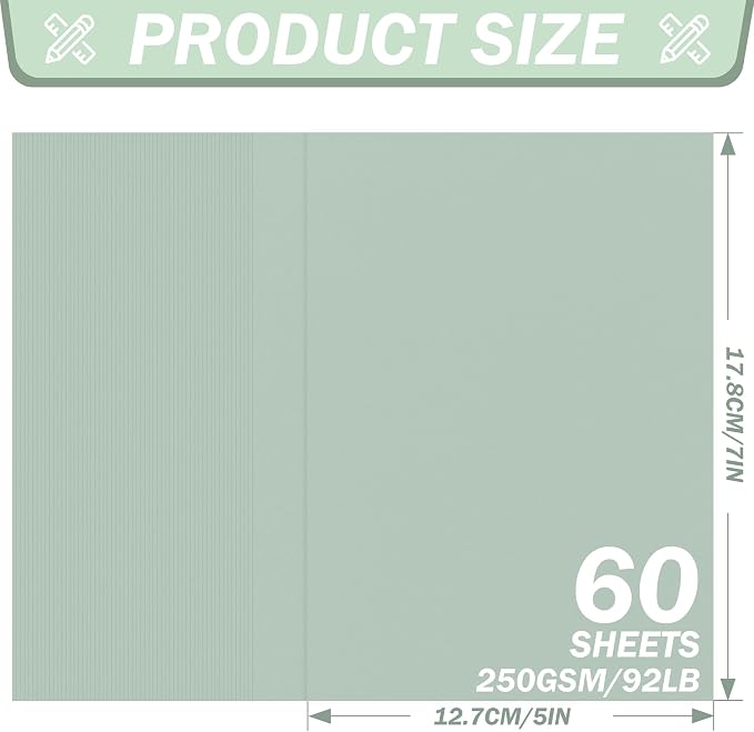 5x7 Inch Sage Green Cardstock 250GSM/92LB 60 Sheets Card Stock