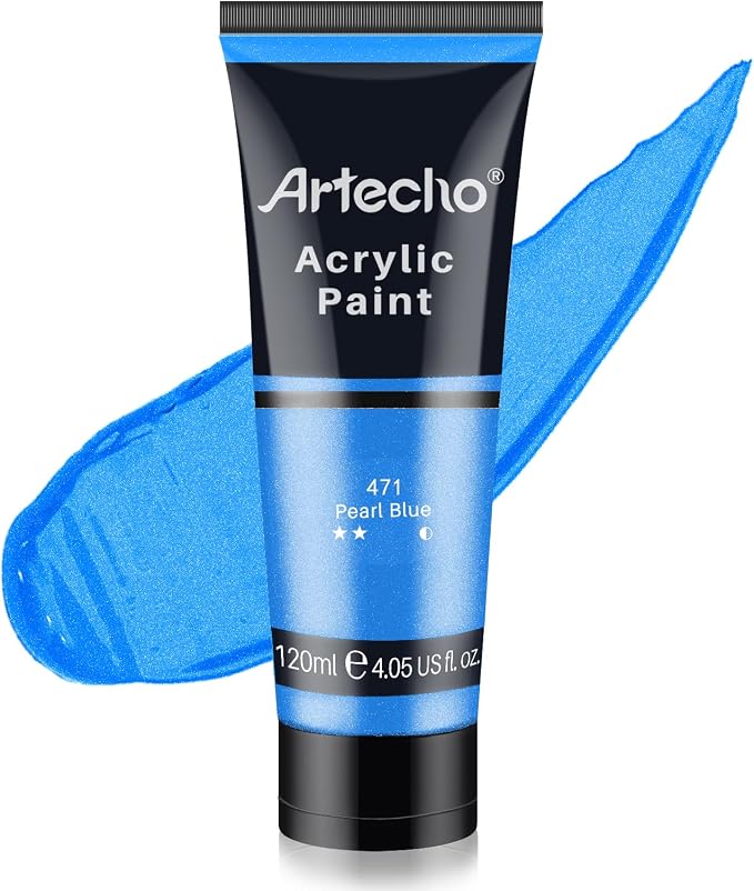 Artecho Pearl Blue Acrylic Paint 120ml /4.05oz /4.05oz Tube | Semi Glossy Finish, High Pigment Rich Color Craft Paint for Canvas, Rocks, Wood, Fabric, Ceramic, Non-Toxic