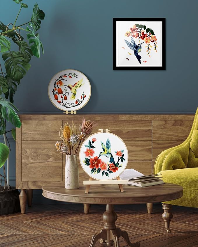 TINDTOP Hummingbird and Flower Embroidery Kit for Adults | Embroidery DIY Starter Kit, with Stamped Patterns, Hoop, Tools, Colorful Threads with Needles, Instructions