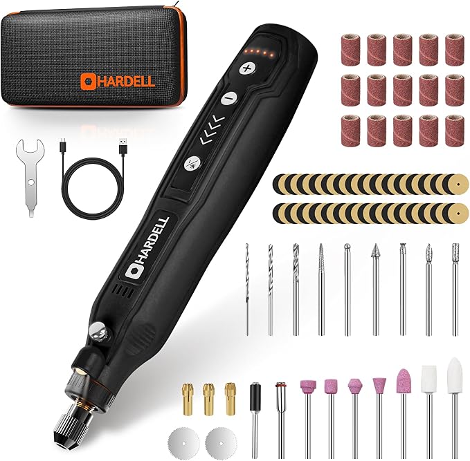 HARDELL Mini Cordless Rotary Tool Kit, 5-Speed for 3D Printer Sanding | Engraving Pen, 69 Accessories, 5000-18000RPM, 2000mAh, LED Light, for Precision Polishing, Drilling, Carving, DIY Crafts
