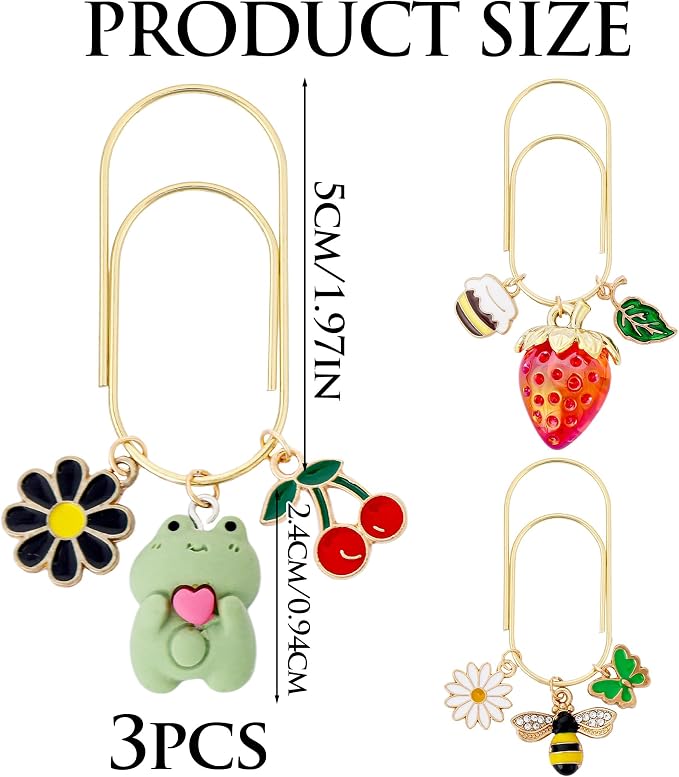 Cute Paperclip Bookmark Gift - 3 PCs Charm Strawberry Book Mark