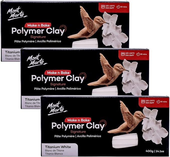 Mont Marte Make n Bake Polymer Clay 400g - Titanium White-3PACK