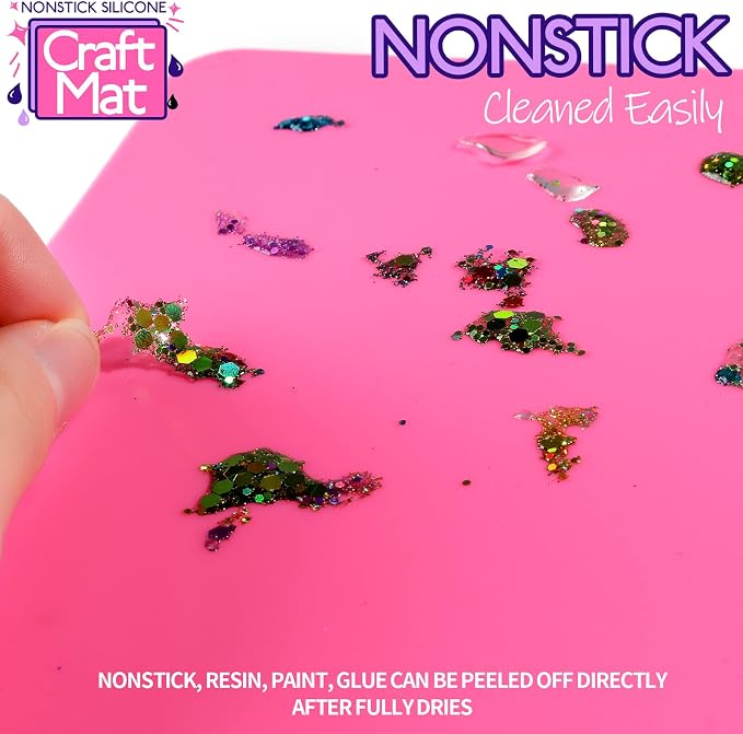 LEOBRO Silicone Mat, Silicone Mats for Crafts, 2pcs Silicone Mat for Jewelry Resin Molds, Silicone Mats for UV Resin Molds, DIY Art Crafts, Hot Pink & Light Purple, 11.69" x 8.26"