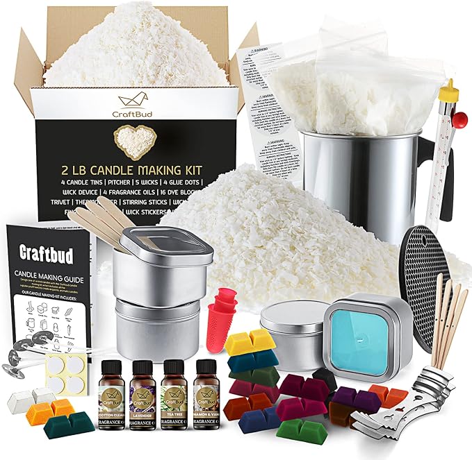 CraftBud Candle Making Kit - 58 Pieces Soy Candle Making Kit - Complete Candle Maker Kit - Best Candle Maker Kit for Adults and Beginners - Candle Kit with 16 Colors, Full Candle Kit