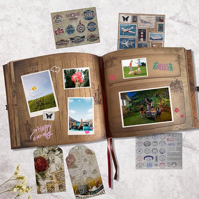 Adventure Book 148-Page DIY Handmade Scrapbook Kit - Embossed Leather Cover - Gift Boxed with Full DIY Accessories for Couples, Weddings, Anniversaries & More for Life’s Greatest Adventures