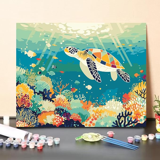 Sea Turtle Paint by Numbers Kit for Adults Beginner Turtle Oil Painting Kit Adult Paint by Number Kits on Canvas Animals DIY Painting for Beginners Art by Numbers for Gifts Home Wall Decor 16x20 Inch