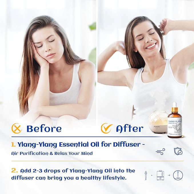 HIQILI Ylang-Ylang Essential Oil for Diffuser, Aromatherapy, DIY Perfumes
