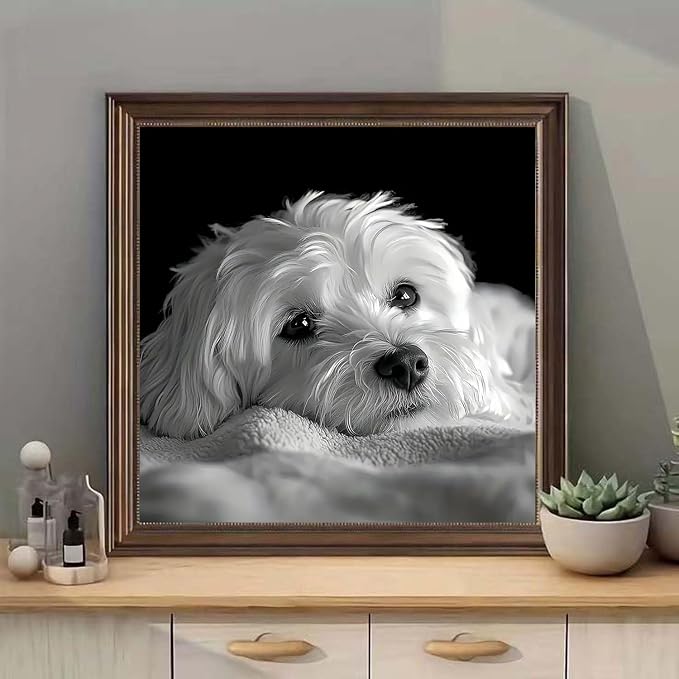 mrpwnle Diamond Art Kits for Adults, Cute Dog Diamond Painting Kits | White Dog Diamond Art Painting Kits for Adults Beginners, DIY Full Round Drill Gem Art Crafts Kit for Home Decor 12x2 inch