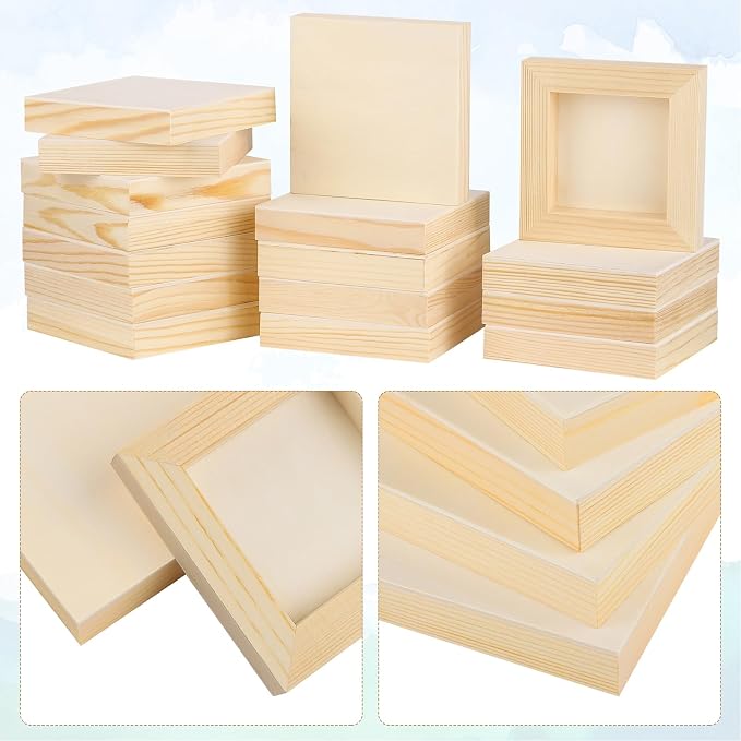 Aodaer 16 Pack Wood Panels 4 x 4 Inch Wooden Panels Canvas Unfinished Craft Wood Boards Panels for Art Crafts Acrylic and Oil Painting Pouring DIY Projects