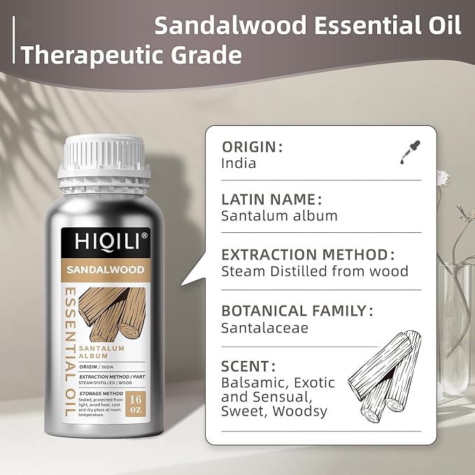 HIQILI Sandalwood Essential Oil Long-Lasting Scent for Skin Care & Diffuser