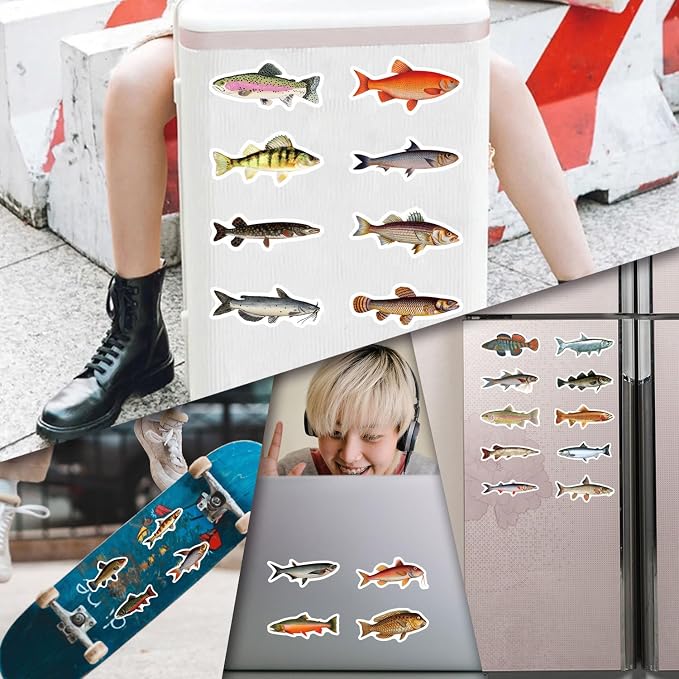 110 Pcs Funny Fish Stickers for Teens Boy Girls Kids Deep-Sea Fish Stickers Vinyl Waterproof go Fishing Decals Pack for Party Supplies (Fish)