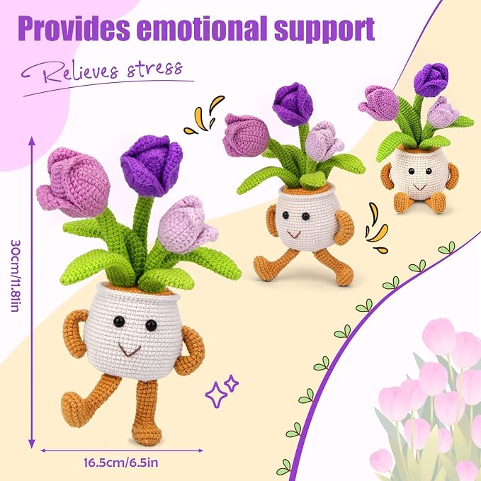 Nitlak Crochet Flower Potted Plant Gift, Positive Emotional Crochet Kit