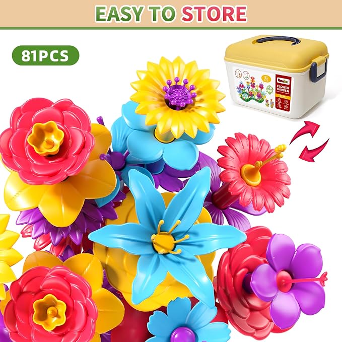 Garbo Star Girl Toys for 3 4 5 6 Year Old Girls Birthday Gift, Flower Garden Building Toys Set for Girls Toddlers Kids Ages 3-5, Building Educational Stem Toys