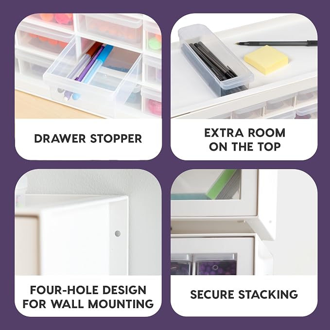 IRIS USA 44-Drawer Small Parts Storage Cabinet, Crafts, Made in USA, White | Wall-mountable, Stackable, Building Bricks, Screws, Nuts & Bolts, Hardware, Garage Tool Storage