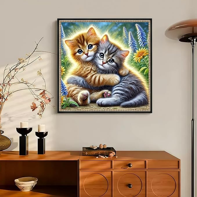CHWGLFGG 5D Cute Cats Diamond Art Kits for Adults Beginners 13.7X 13.7 Inch | Animals Diamond Painting Kits DIY Full Round Drill Paint by Diamonds Dot Gem Art for Adults, Home Wall Decor