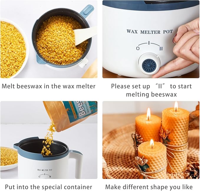 5lbs Beeswax Candle Making Kit with Electric Wax Melting Pot | candle honey bee wax making kit includes beeswax, wax melter with theremometer, wicks and more
