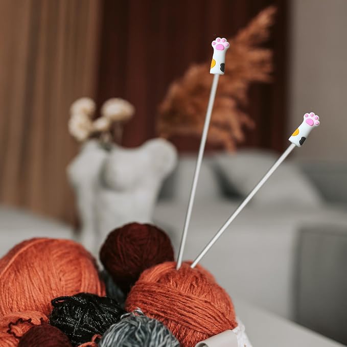 SPANSEE 6 PCS Stitch Stoppers for Small Knitting Needles, Knitting Accessories fit Sizes US 2.5-11 (3mm-8mm) Needles, Knitting Point Protectors, Knitting Needle Caps, Cat Paw Knitting Needle Stoppers
