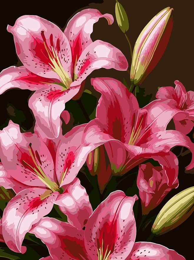 Mosaflare Lily Flower Paint by Numbers for Adults Beginner 12X16 inch | Adult Paint by Number Kits on Canvas, DIY Acrylic Oil Easy Painting by Numbers for Home Wall Decor (Without Frame)