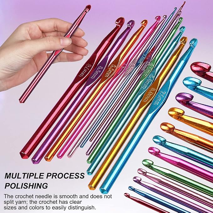 Katech Crochet Hooks Set with Case, Ergonomic for Comfortable Crocheting | 85 Pcs Metal Crochet Needles and Complete Crochet Accessories for Beginners and Experienced-Ideal Gift for Girls Mother