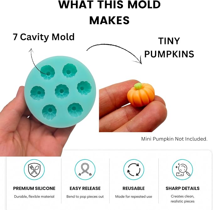 Mini Pumpkin Silicone Mold for Candle Toppers, Wax Melts, Soap Embeds, Resin Crafts, Candy & Jewelry Making – Halloween & Autumn Mold
