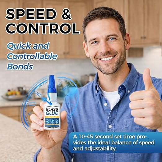 Glass Glue Clear, 30g Super Glue for Glass, Acrylic, Mirror, Jewelry, Crafts & Rhinestones Adhesive, Fast-Curing & Weatherproof