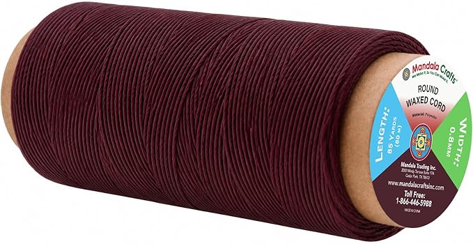 Mandala Crafts 80M 0.8mm Burgundy Round Waxed Thread for Leather Sewing