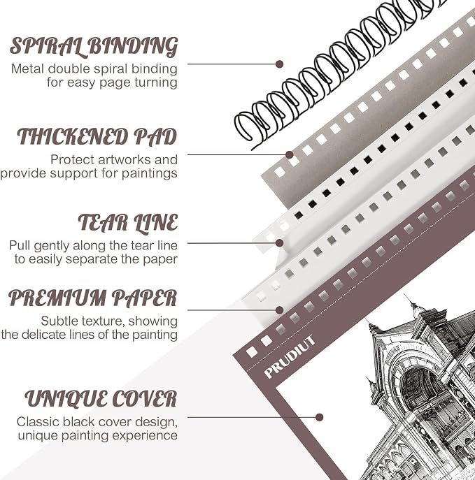 11×14in Sketch Book, Spiral Bound, 50 Sheets, Acid-Free Drawing Paper | 68lb/100gsm Paper, Perforated Pages, 360° Spiral, Hard Backing Board, for Pencil, Charcoal, Pastel, Crayon