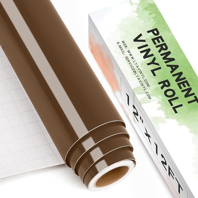 Glossy Brown Permanent Vinyl Roll for Cutting Machine, Lya Vinyl 12" x 12Ft Permanent Outdoor Adhesive Vinyl Roll for Decor Sticker, Party Decoration