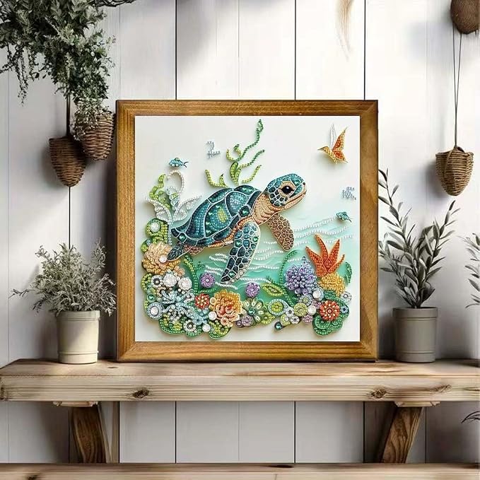 ZQEATRY Sea Turtle Animal Special Shape Diamond Art Kits for Adults,5D Diamond Painting Kits for Beginner,DIY Diamond Crystal Rhinestones Painting Kits for Home Wall Decor Gift 11.8 X 11.8inch