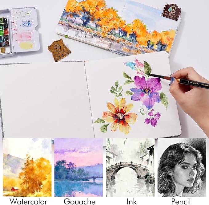 Fuumuui Watercolor Sketchbook 7.6"x7.6" Watercolor Journal with 30 Sheets Cold Pressed | 140 lb/300gsm Cotton Paper Acid-Free for Painting, Drawing, Art Journaling, Sketchbook As Travel Notebook