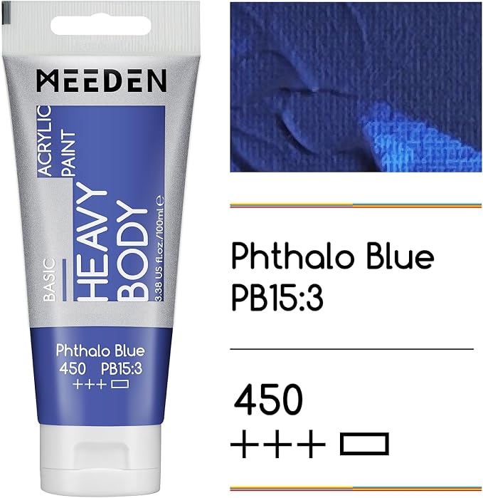 MEEDEN Acrylic Paint Phthalo Blue: 100ml/3.38oz x 2 with Titanium White | Heavy Body Artist Acrylic Paint Set for Canvas, Wood & Craft, Non-toxic Creamy Art Paint with Titanium White for Mixing